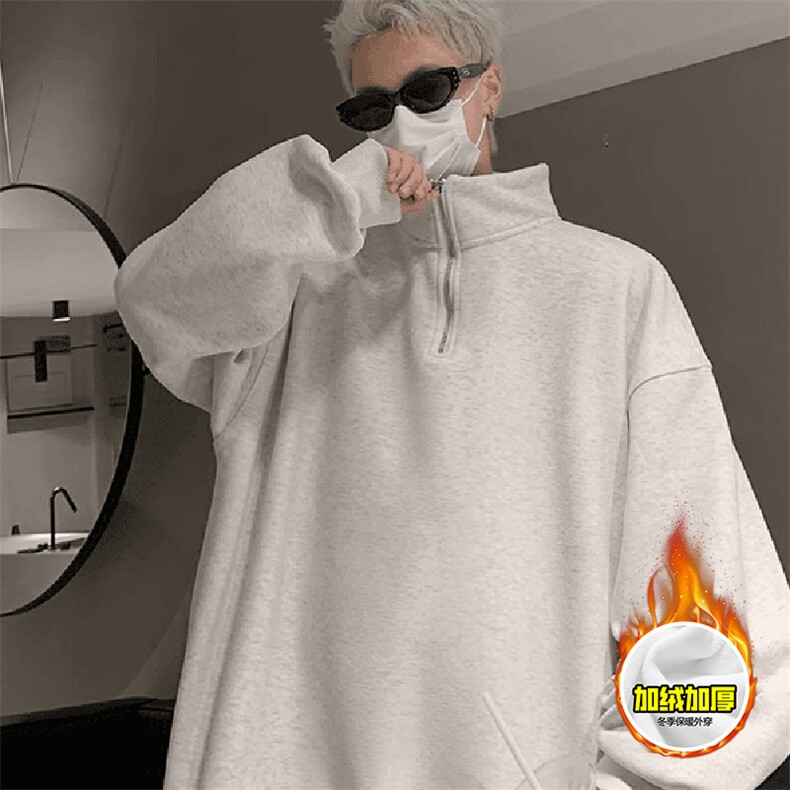 480G重磅加绒硬挺boxy男女秋冬美式高街结构立领半拉链卫衣厚外套，女装短外套，电商A486