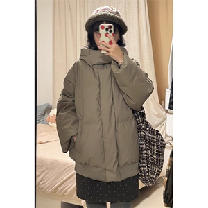 现货5W件冬季三防重磅boxy短款羽绒连帽PU皮棉衣外套防风加厚棉服图片