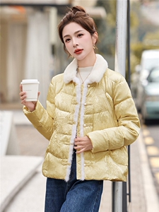新中式白鸭绒羽绒服外套女2025冬季新款重工刺绣水貂毛提花外套图片