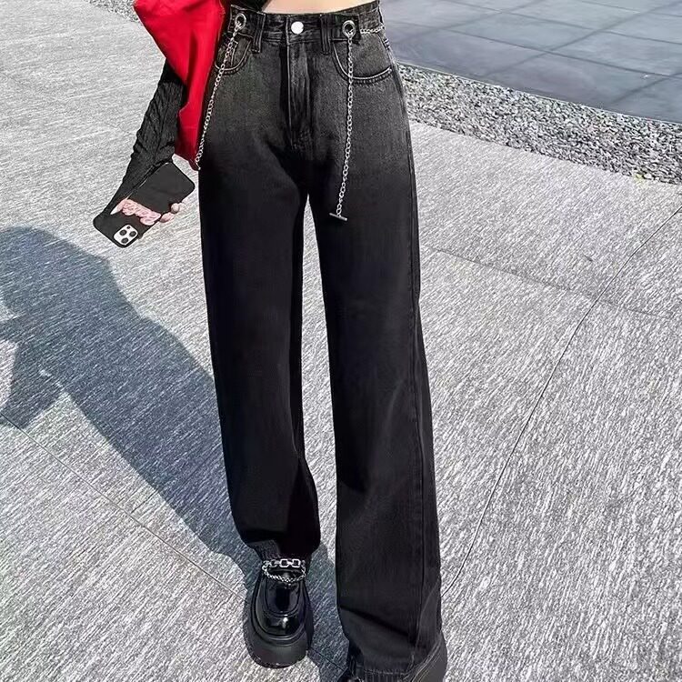 渐变阔腿牛仔裤女2025年高腰新款梨形身材宽松直筒显瘦拖地牛仔裤,男装牛仔裤,星座1210-1