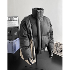 现货5W件冬季三防重磅硬挺boxy短款羽绒立领PU皮棉衣外套加厚棉服，男装棉衣，电商A443