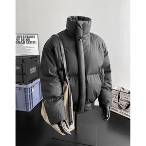 现货5W件冬季三防重磅硬挺boxy短款羽绒立领PU皮棉衣外套加厚棉服图片