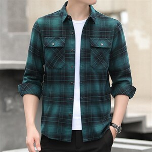 2023秋季新款长袖男士衬衫中年衬衣服爸爸装中老年人宽松休闲寸衫图片