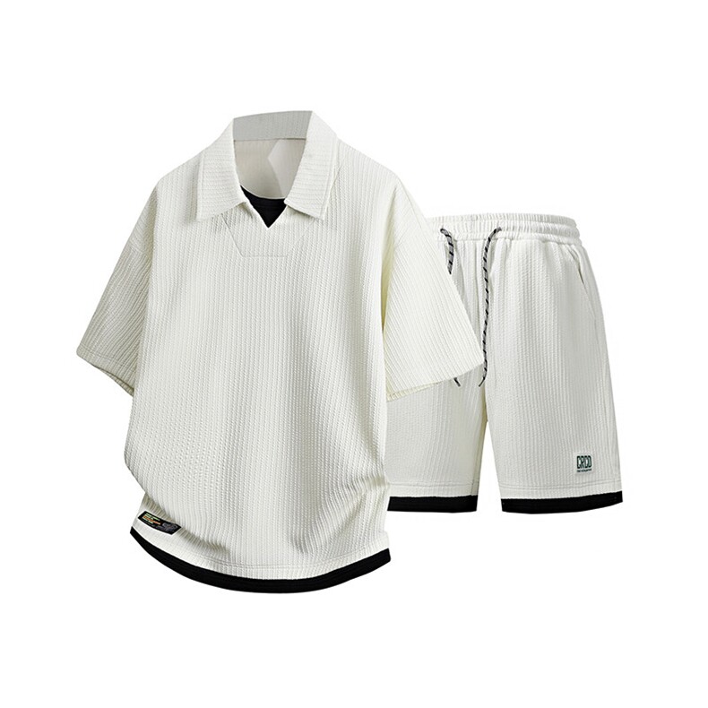 立体得物套装夏季潮牌痞帅宽松拼接短袖休闲两件套A436-T09-P65,男装休闲套装,电商A436