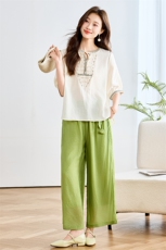 现货3200格调2025夏季新款直筒裤阔腿飘逸仙仙裤显瘦冰丝裤，女装休闲裤，3200格调