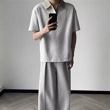 千鸟格拼接polo衫短袖男夏季老钱风复古正肩T恤cleanfit重磅半袖，男装T恤，星座715-4