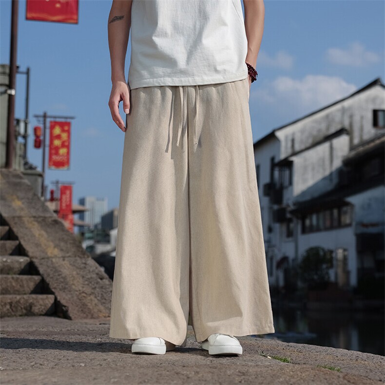 25年夏季新款风亚麻阔腿裤子休闲裤长裤加肥加大K597-P55,男装休闲裤,星座313B-4（原星座309A-1）