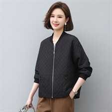 KARMEMAJE妈妈短外套女春秋季新款时尚洋气休闲连帽菱格上衣薄款，女装短外套，忆绮罗