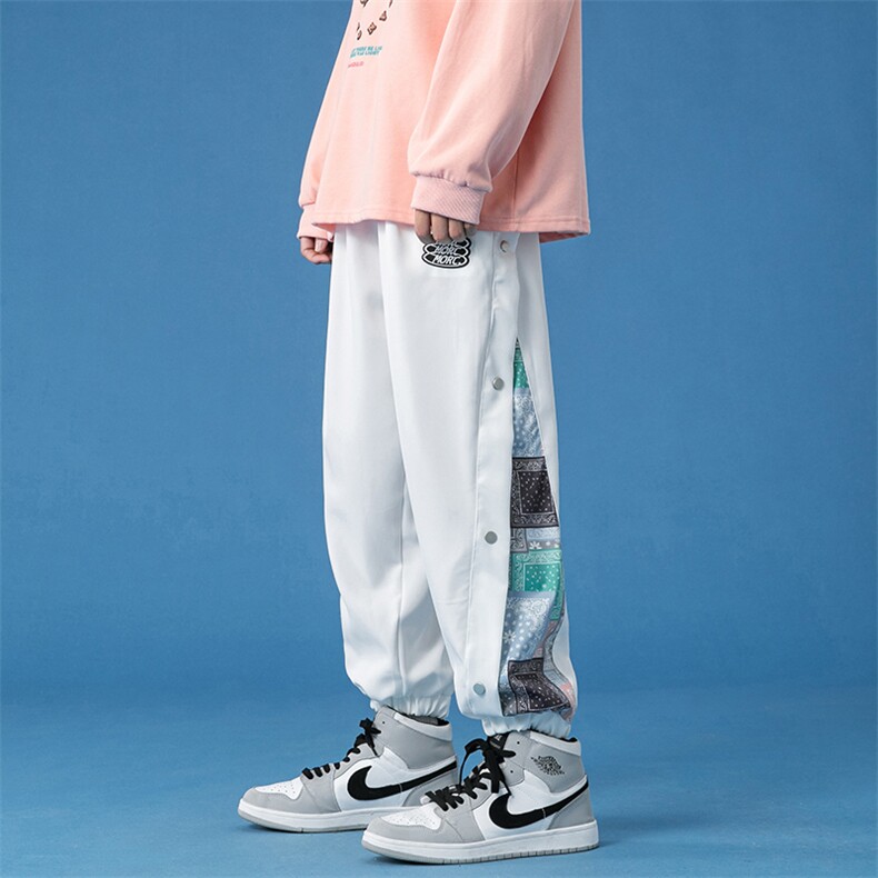 蓝底2023秋冬新款侧开叉拼接束脚运动休闲潮牌裤子2110-P45控69,男装休闲裤,星座914-3