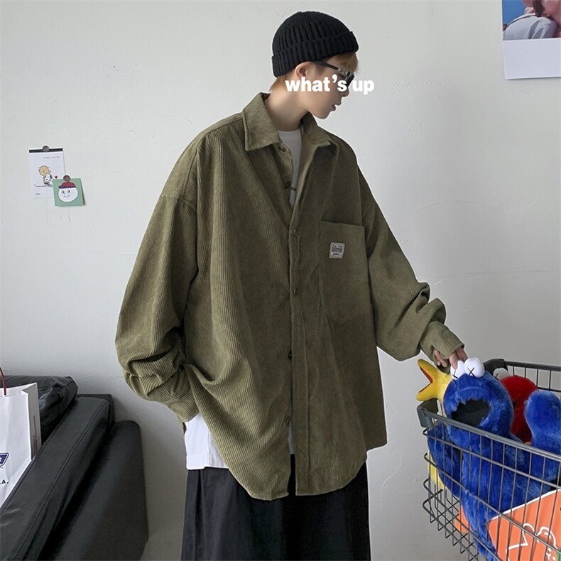 秋装灯芯绒衬衫长袖外套男女情侣款港风日系宽松复古H202/P45,男装衬衫,钱塘713