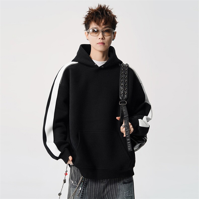 得物二开拼接加绒卫衣男连帽套头时尚外套A266-WY90-P50加绒60,女装短外套,电商A266