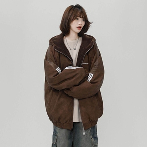 羊羔绒PU皮棉服男款冬季加绒加厚保暖棉袄美式高街棉衣 M02/P118图片