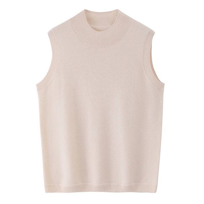 2025秋冬百搭时尚简约无袖半高针织羊绒衫，女装羊绒衫，澳坤羊绒