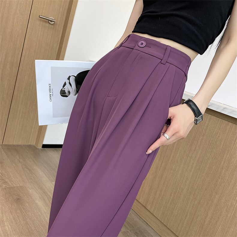 窄版阔腿裤女胖mm大码高腰垂感冰丝直筒高级感西装裤薄款夏,女装休闲裤,云美莎专业女裤-全店现货