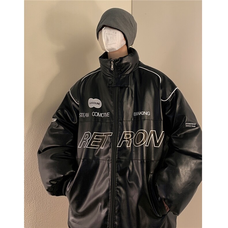 新款美式PU皮棉衣冬季加厚棉服潮牌机车外套ins男D233P128,男装棉衣,电商A335-1（原A458）