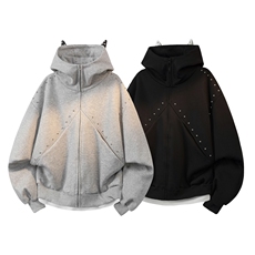 【高质量】铆钉拼接杜宾犬耳连帽卫衣开衫潮牌情侣装外套TB02-P88，女装短外套，电商B245