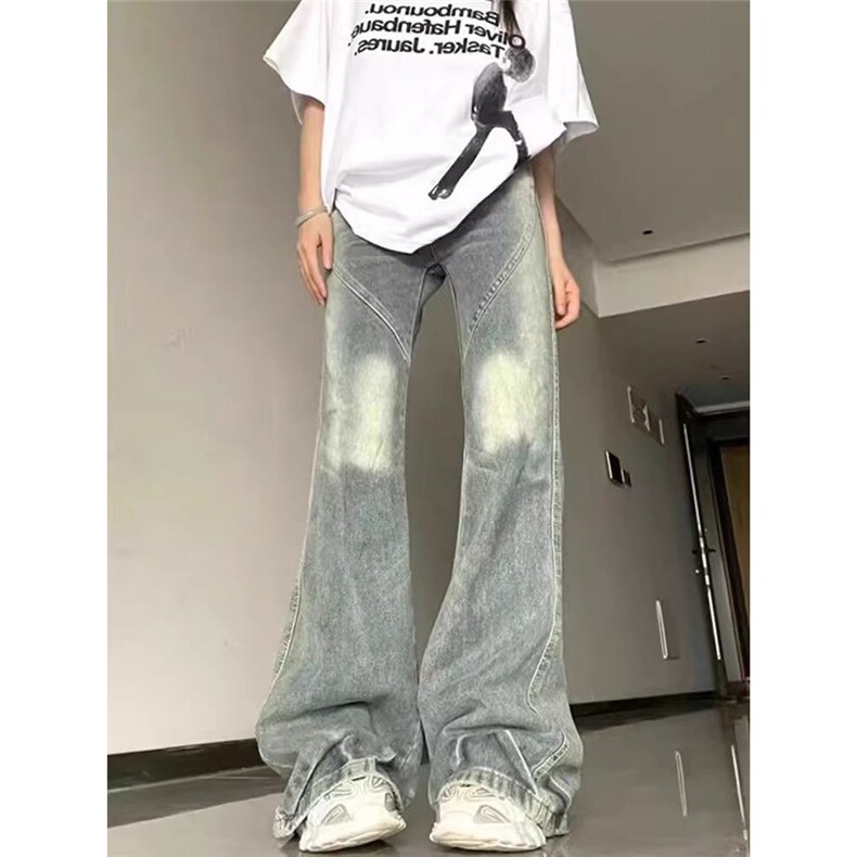 美式高街微喇叭牛仔裤女夏季2025新款高腰水洗复古直筒阔腿薄裤子,男装牛仔裤,星座1210-1