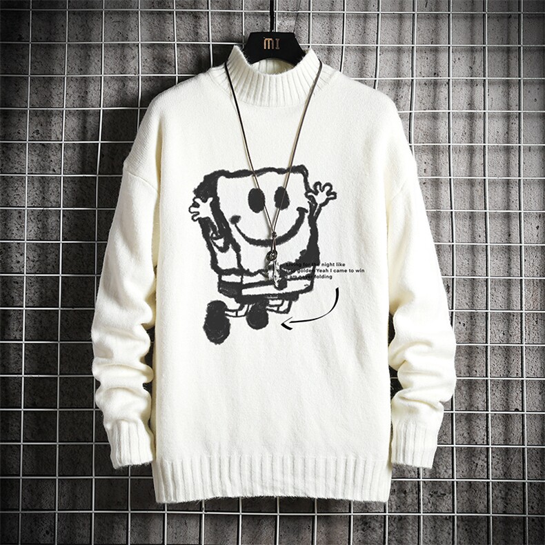 海绵宝宝半高领毛衣针织衫男毛线衣男网格 M18245-P45 加绒款-P65图片