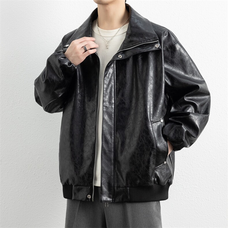 春季潮牌皮衣美式复古情侣翻领PU皮休闲宽松皮夹克外套JK0263-P78,男装夹克,星座308B-2