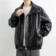 春季潮牌皮衣美式复古情侣翻领PU皮休闲宽松皮夹克外套JK0263-P78，男装夹克，星座308B-2