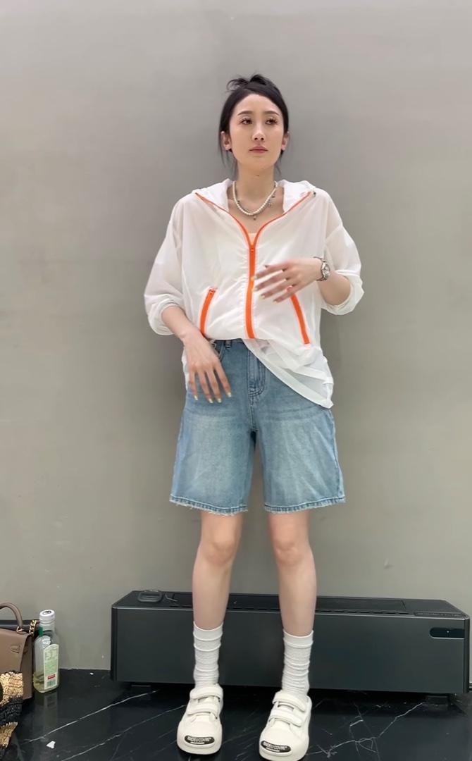 亮色拉链设计连帽防晒外套,女装其它,L·H·X