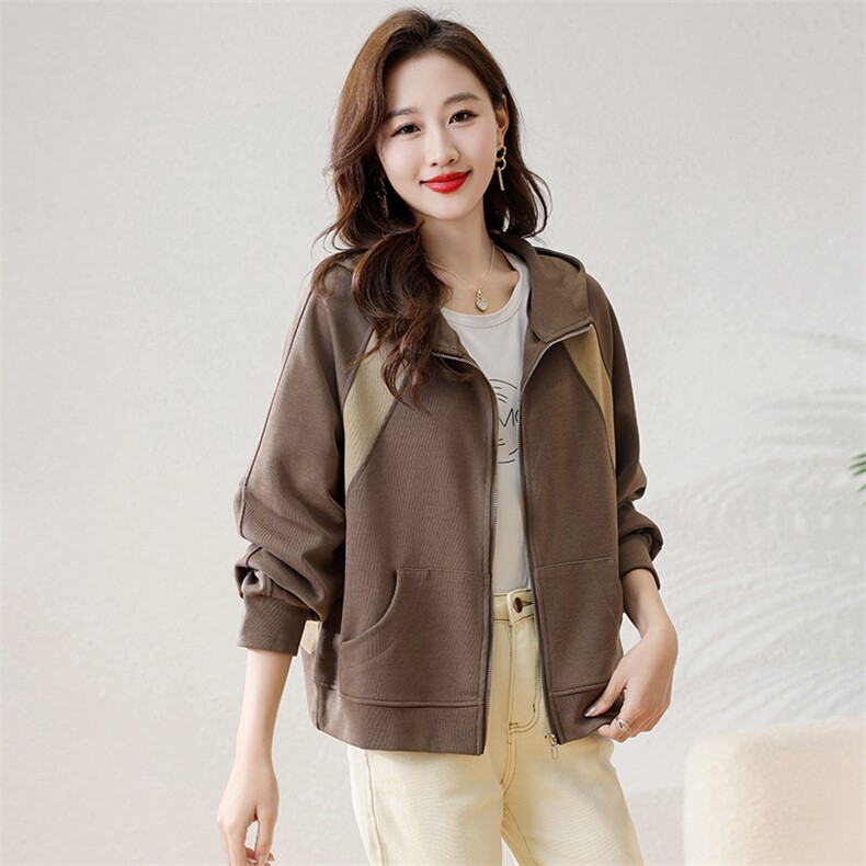 连帽卫衣女2025年新款春季小个子春秋款拉链休闲妈妈开衫外套上衣，女装短外套，芙芮