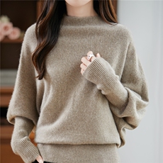 法式宽松蝙蝠袖纯羊毛针织衫女一字领毛衣2025新款时尚打底衫上衣，女装针织衫/毛衣，越洋羊