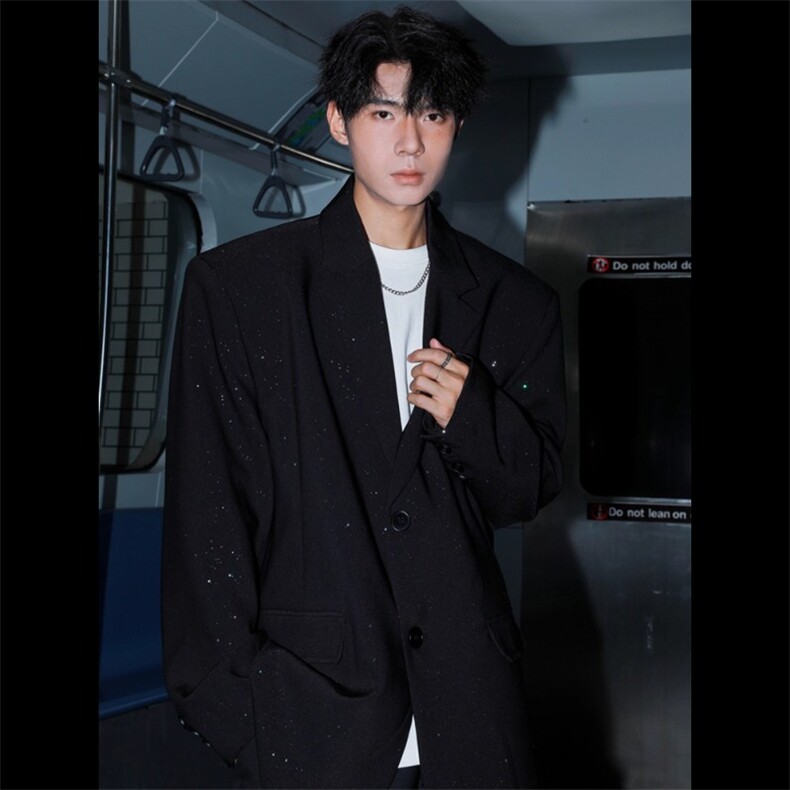男模穿搭满天星黑色休闲西装外套西服XF709特P58,男装西服,星座908-1