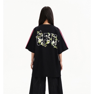 抖音得物高品质二开240克宽松纯棉美式潮牌三条杠织带短袖T恤图片