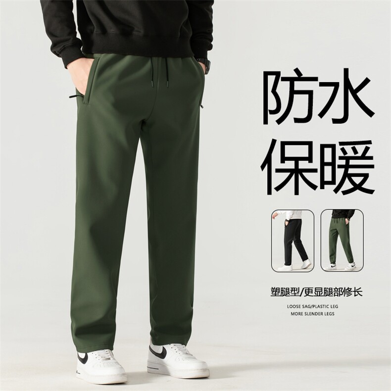秋冬季防水加绒裤休闲松紧腰防寒平角裤户外时尚卫裤束脚裤男装,男装休闲裤,钱塘6003（原4033）