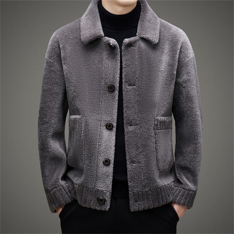 MJ1126男士冬季羊剪绒保暖外套休闲两面穿翻领大衣皮草夹克，男装皮衣，电商B360