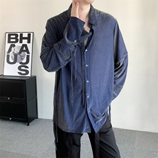 春秋明星同款演唱会重工闪钻宽松轻薄垂坠绑带长袖衬衫系带外套，男装衬衫，星座909
