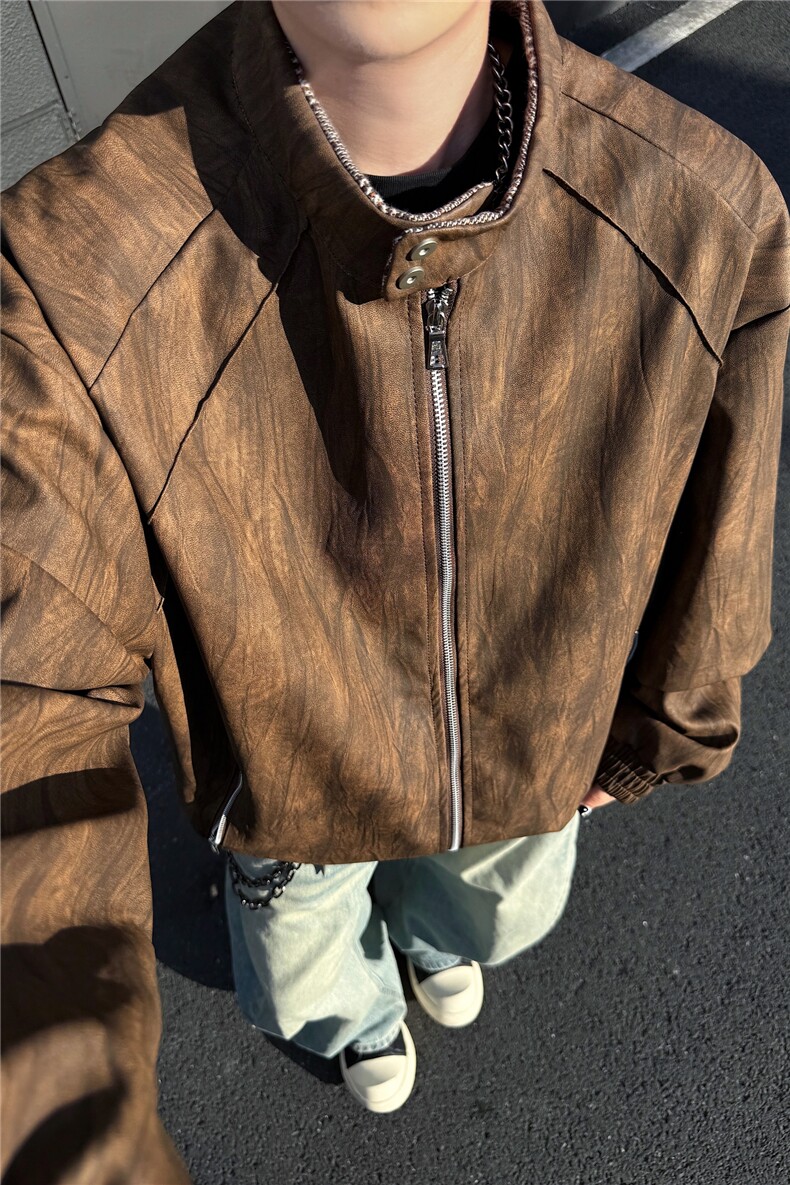 立领皮衣男飞行员皮夹克机车风大码外套JK2122-P80大码元,男装夹克,星座210-1