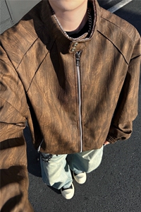 立领皮衣男飞行员皮夹克机车风大码外套JK2122-P80 大码元图片