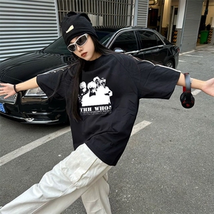 抖音得物高品质二开240克宽松纯棉美式潮牌三条杠织带短袖T恤图片