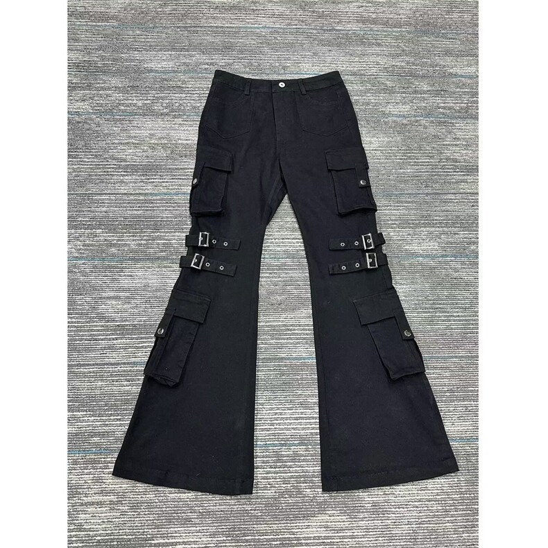 黑色vibe绑带工装牛仔裤男cleanfit高街修身微喇裤子L83599-P60,男装牛仔裤,星座1008