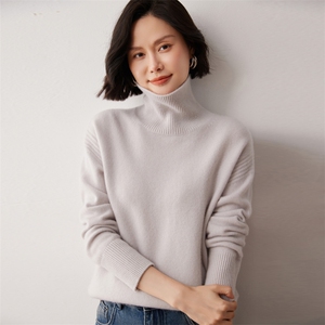 秋冬新款洋气时尚百搭显瘦女款高领35%山羊绒衫图片