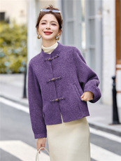2026秋冬新款简约时尚G风立领休闲盘扣羊毛外套，女装短外套，美沁