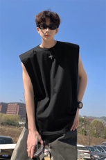 1美式港风垫肩四角星设计背心大码M-5XL休闲背心男BX8764P25控39，男装背心/马甲，星座226-2