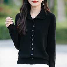 翻领灰色针织衫女开衫毛衣2024冬季新款大码显瘦高级感长袖上衣，女装针织衫/毛衣，佳绒包芯纱店