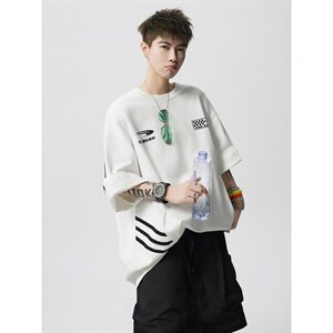 复古撞色拼接短袖美式T恤大码短袖休闲上衣XZ1016-1 T350 P38 K69，男装T恤，星座1016-1（原电商B408-1）