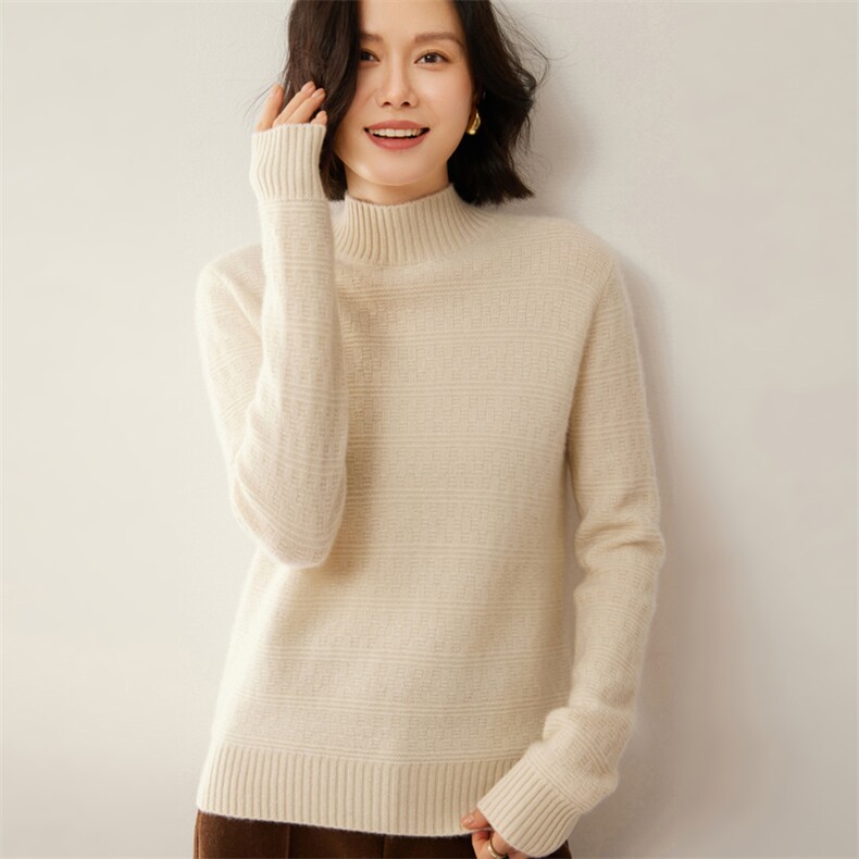 时尚百搭高领衫女秋冬新款加厚保暖显瘦长袖针织毛衣打底衫，女装羊绒衫，昭美羊绒