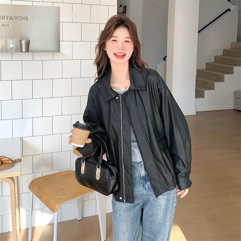 黑色美式复古PU皮衣外套女春秋2025新款爆款小个子高级感机车夹克，女装皮衣，浙宝285（原212）