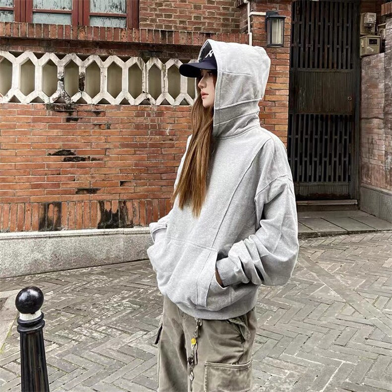 抖音得物高品质二开美式高街重磅结构辑明线纹理连帽卫衣外套W109,女装短外套,电商A486-1