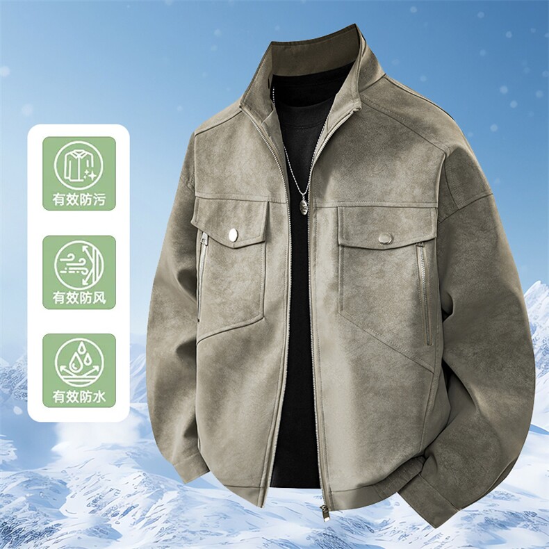 立领皮衣男机车潮流美式皮夹克工装外套秋季防水A266-PY012-P75,男装夹克,电商A266