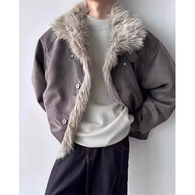 复古做旧座山雕加厚棉服男女宽松解构磨毛高级感毛领外套 M806图片