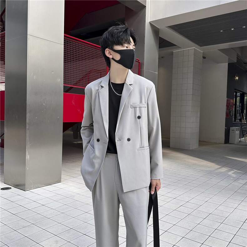 2025春季新款时尚西服双排扣商务休闲潮流修身韩版西装男正装图片