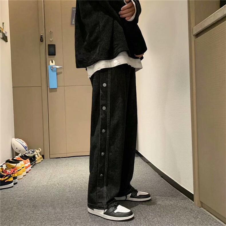 排扣牛仔裤男直筒宽松拖地裤潮流裤子秋冬阔腿老爹裤潮牌NK90-P40,男装牛仔裤,星座1008