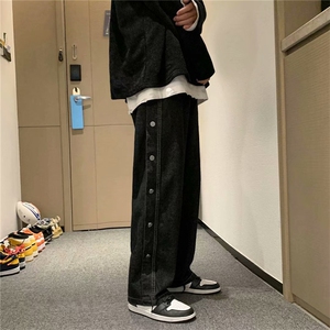 排扣牛仔裤男直筒宽松拖地裤潮流裤子秋冬阔腿老爹裤潮牌NK90-P40图片