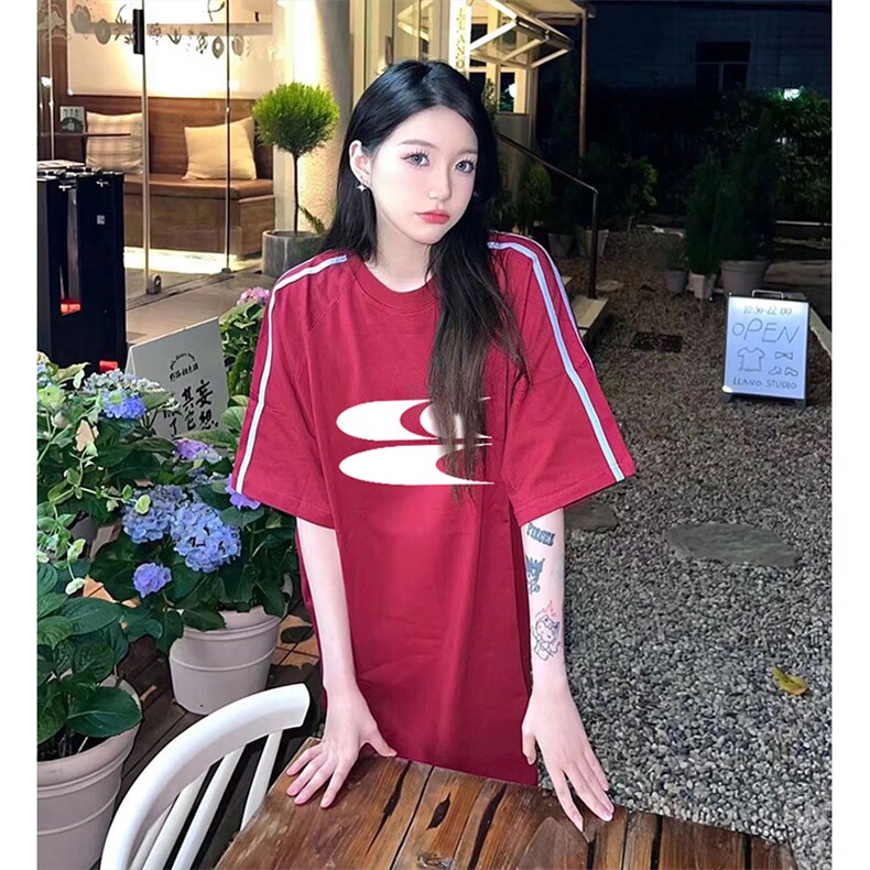 抖音得物高品质二开240克宽松纯棉美式潮牌三条杠织带短袖T恤,男装T恤,电商A486-1